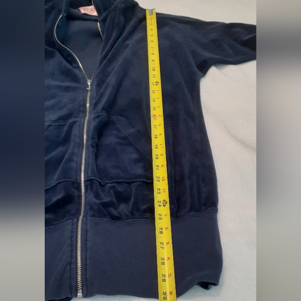 Vintage Juicy Couture Navy Blue Velour Hoodie M - Picture 8 of 12
